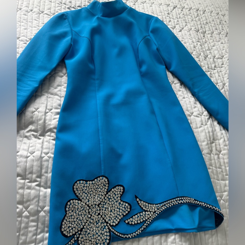 Blue Kids Dress with Floral Embellishment